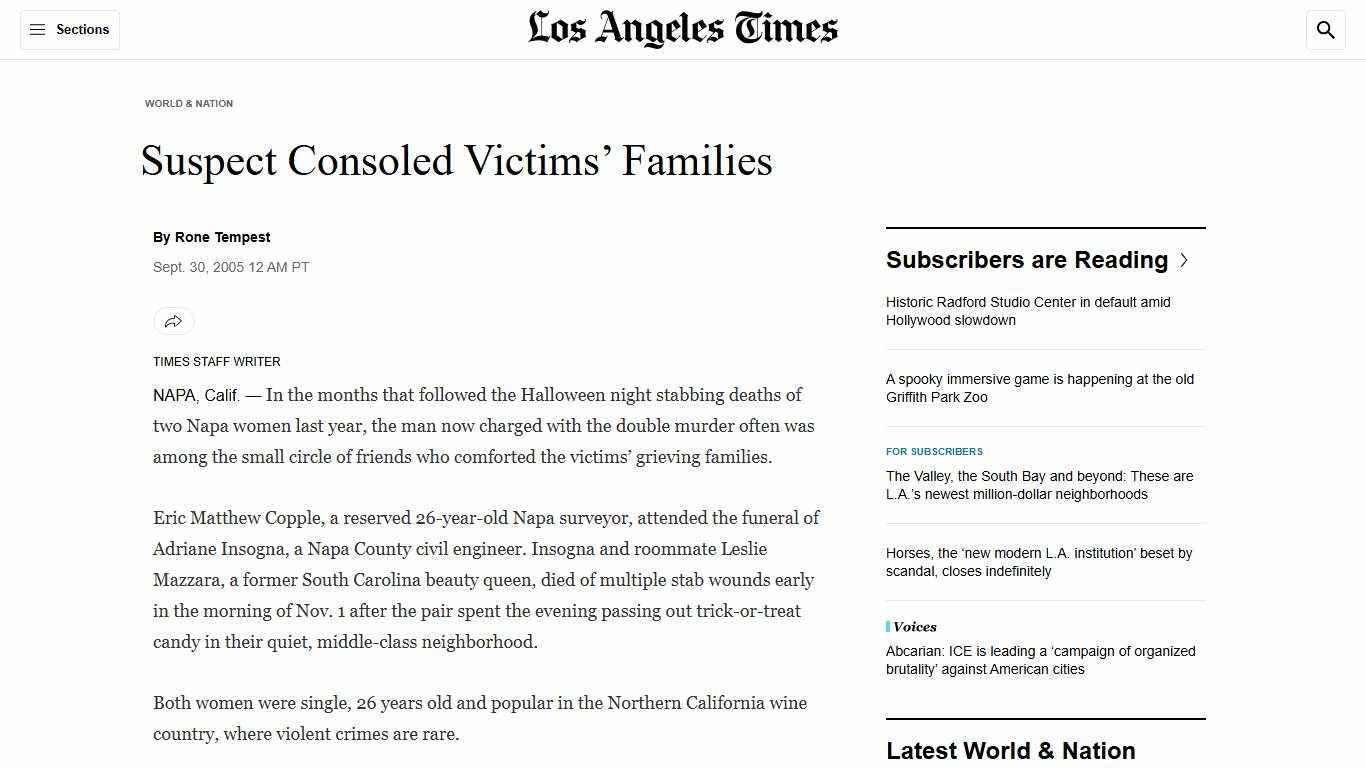 Suspect Consoled Victims' Families - Los Angeles Times